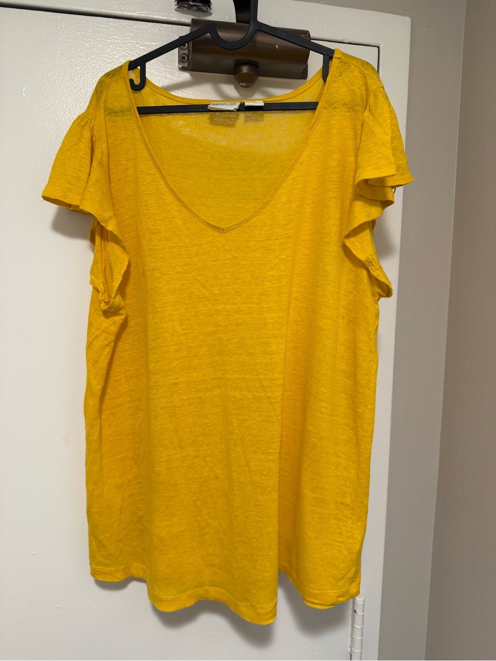 Rachel Zoe Bright Yellow Scoop Neck Ruffle Sleeve Top